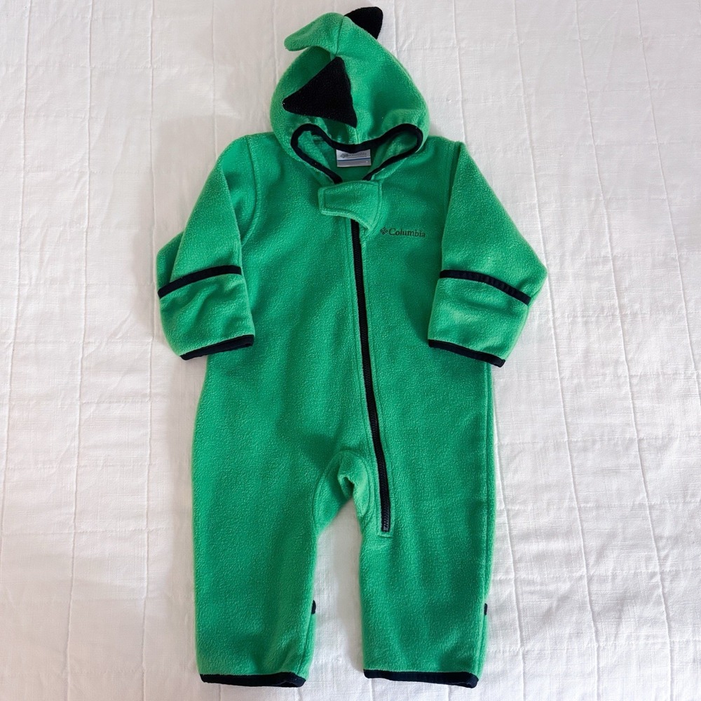 Columbia Fleece Bunting 6 Months Hooded Infant Zip Up Dinosaur Pram Mittens